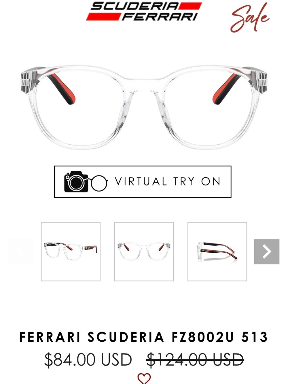 Scuderia Ferrari Clear Frame Glasses with Red and Black Temples